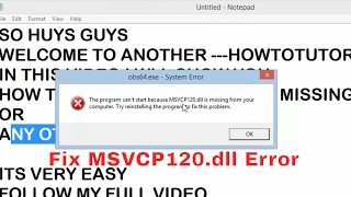 How To Fix MSVCP120dll File Missing system Error Windows 78110 [upl. by Garald]