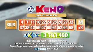 Tirage du soir Keno® du 01 janvier 2024  Résultat officiel  FDJ [upl. by Liv]