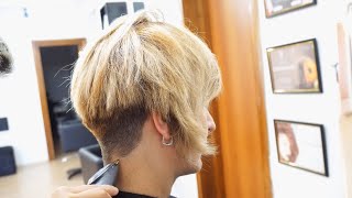 AMAZING HAIRCUT  ASYMMETRICAL BLONDE BOB UNDERCUT [upl. by Lednor]