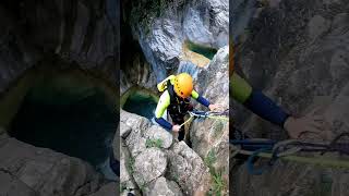 Abseiling off the cliffs into the Yaga River in the Garganta Escuaín [upl. by Nomaj]