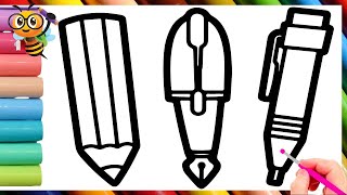 School Supplies Drawing Painting Coloring for Kids and Toddlers  How to draw School Supplies [upl. by Ihtraa]