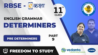 RBSE  Class 11th  English  Grammar  Determiners  Pre Determiners  E  Kaksha [upl. by Lehcin]