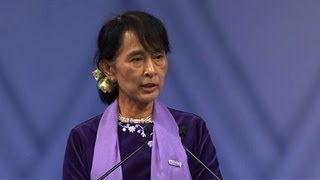 Suu Kyi delivers Nobel prize speech 21 years on [upl. by Aissatan299]