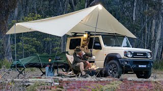 Serene Solo Camping on Ruins amp Classic Taiwanese Food ASMR Iced Coffee Americano  Suzuki Jimny [upl. by Tichonn742]