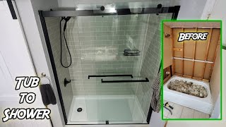 DIY Tub to Shower Remodel  Modern Glass Shower Door Install pt4 [upl. by Brittaney233]