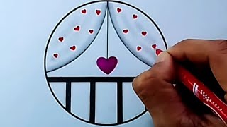 Beautiful Circle Drawing  Beautiful purple Heart Drawing  How to draw Circle 2023 [upl. by Aruasor344]