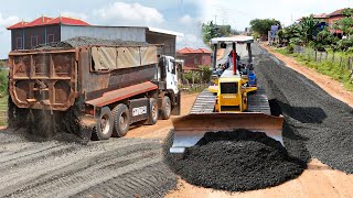 Perfectly operation using Dozers D41p Push Mixed Stone In Road Construction [upl. by Merissa]