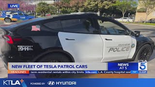 Anaheim Police Department debuts Tesla patrol vehicles [upl. by Neliac]