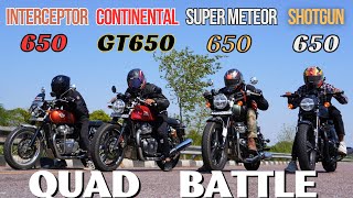 Royal Enfield Shotgun 650 vs Continental GT650 vs Super Meteor 650 vs Interceptor 650 Drag Race 🔥🔥 [upl. by Annahsed]