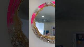 Luxury Pink Sapphire Resin Art Wall Mirror Crystal Large Wall Accent Decorative Unique Vanity Mirror [upl. by Goldberg]