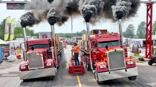 SEMI TRUCKS Drag Racing with 120000 lbs Trailers [upl. by Fini508]