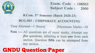 Gndu BCom 3rd Semester Corporate Accounting Question Paper  Bcom 3rd Semester Question Paper [upl. by Jasper]