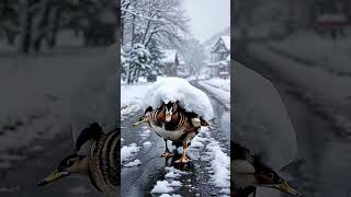 A mother Duck Saves its Ducklings from Snow [upl. by Ymmaj647]