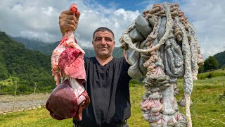 UNIQUE DISH Cooking from Lamb Intestines KOKOREC in Azerbaijani Style [upl. by Aesoh904]