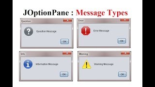 JOptionpane message dialog types in Java Swing [upl. by Ridglee417]