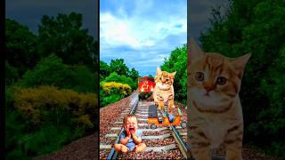 BAB CRYING ON TRACK and cat ride on auto vfx magic video vfx magic shortvideotrendingshortsfeed [upl. by Yelrebmik]