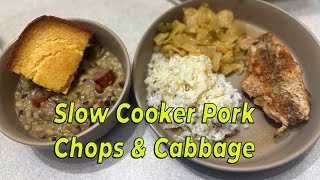 Crock pot pork chops and Cabbage purple hull peas and cornbread [upl. by Tiny]