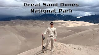 Sandboarding at Great Sand Dunes National Park  Hiking Sand Dunes Trip to Colorado [upl. by Bassett551]