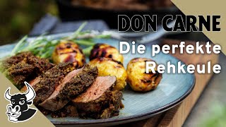 Die perfekte Rehkeule vom Gasgrill  mit Pilzpfanne und RosmarinKartoffeln  Rezept  DON CARNE [upl. by Sirod]