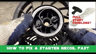 How to fix a pull starter recoil spring and replace a stuck or limp pull cord [upl. by Milson724]