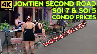 Jomtien Second Road Soi 7 Condo prices starting 150 USD monthly for low season July 2024 Pattaya TH [upl. by Nilyak]