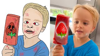 Chris and Niki explore Moms ice cream truck funny drawing meme [upl. by Latia102]