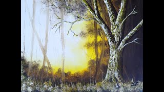 A lorée du jour  cours peinture acrylique de Bruno Lemasson comment peindre arbre  how to paint [upl. by Adnof]