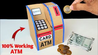 Homemade ATM machine  Mini working ATM  Cardboard project diy [upl. by Anelac]