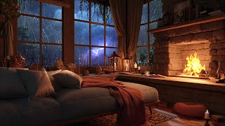 Cozy Rain on Window  Thunderstorm amp Warm Fireplace  Deep Sleep Study and Relaxation Sounds [upl. by Doble176]