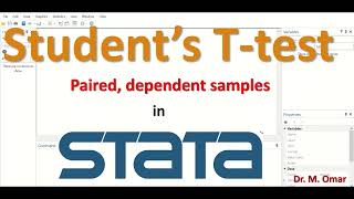 Paired dependent or related Students T test for two samples in STATA [upl. by Kalila]