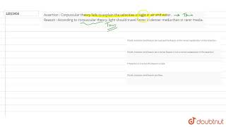 Assertion  Corpuscular theory fails to explain the velocities of light in air [upl. by Riorsson]