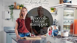 RECEPT Broccolibataat stamppot met zalm geitenkaas en walnoten  Bookspot chef van de maand [upl. by Mya]