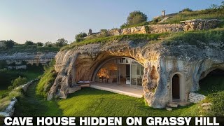 Beautiful cave houses half hidden half visible on the grassy hill [upl. by D'Arcy696]