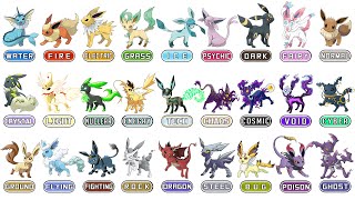 All 27 Types Eevee Evolutions  Eeveelutions  New Pokémon 2023  Max S Animation [upl. by Aerdnna]