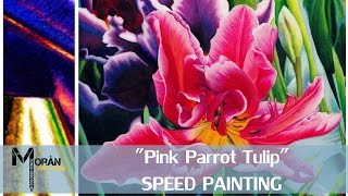 quotPink Parrot Tulipquot Watercolor and Colored Pencil Floral Painting [upl. by Nama]