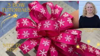 3 EASY BOW TUTORIALS  WREATH BOW CHRISTMAS TREE BOW BOWS FOR CRAFTS GIFT WRAPPING TYING BOWS DIYS🎄 [upl. by Ayrolg942]