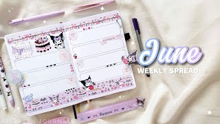 Bullet Journal Weekly Spread  June Weekly 3 Setup  Kuromi Theme [upl. by Tristram]