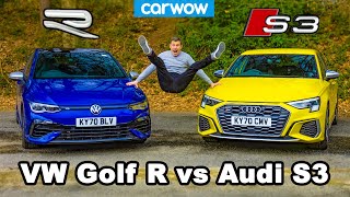 VW Golf R v Audi S3  review amp 060mph 14mile and brake comparison [upl. by Ennavoj974]