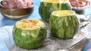 Calabacitas al Horno Rellenas de Jamón y Queso Gratinado [upl. by Wsan]