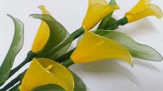 nylon stocking calla lilycalla lily tutorial nylonyellow calla lily flower by stockings [upl. by Elmina]