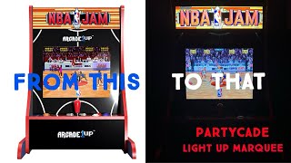 Arcade1Up NBA JAM Partycade Light Up Marquee Quick Look Install The Arcade Game Factory [upl. by Nitsraek]