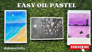 3 easy oil pastel arts for beginners  step by step tutorial  Deepartistry12 [upl. by Politi]