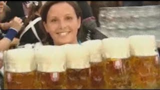 Oktoberfest Waitress carries 12 Mass with a Smile [upl. by Nedroj]