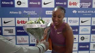 Jasmine CamachoQuinn Wins Diamond League Final 100m Hurdles in 1235 Interview [upl. by Eanerb]