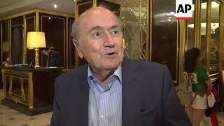 Blatter yet to meet Putin after arriving in Moscow [upl. by Cohby]