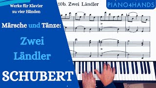 F Schubert  Zwei Ländler for Piano 4 hands D61810b [upl. by Sukcirdor793]