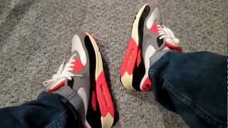 Nike Air Max 90 quotINFRAREDquot ON FEET review  OG Pack Airmax 1 red 97 silver 95 EM vintage [upl. by Bopp]