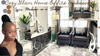 SMALL HOME OFFICE MAKEOVER ON A BUDGET  COZY GLAM HOME OFFICE MAKE OVER  CLEAN WITH ME [upl. by Francesco]