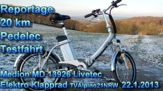 Elektro Klapprad 20 km Reportage Pedelec Testfahrt Medion MD 13926 Livetec TVAlpino21NRW 2212013 [upl. by Efal483]