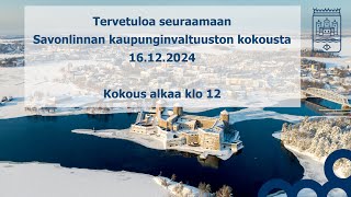 Savonlinnan kaupunginvaltuuston kokous 28102024 [upl. by Kirenoj]